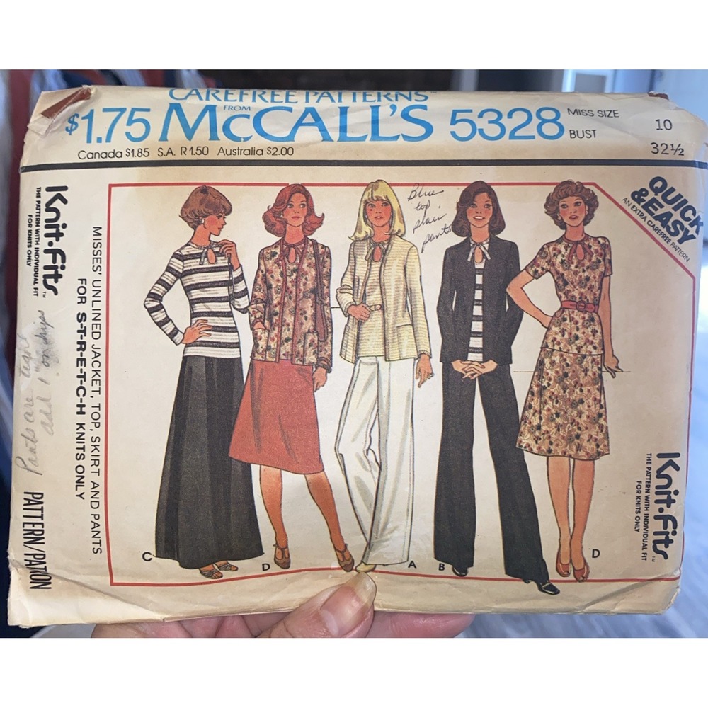 Vintage 1976 McCalls 5328 Sewing Pattern: Misses Jacket Top Skirt Pants Size: 10
